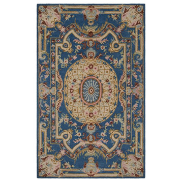 Safavieh Savonnerie 5' x 8' Hand Tufted Wool Rug in Blue and Ivory