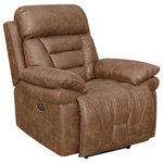 Steve Silver - Brock Power Recliner Chair - Get the most out of your reclining comfort with the Brock dual power reclining chair. Luxuriously soft faux leather feels as soft as your favorite old bomber jacket and the horizontal channeled back makes you feel like you're in an upscale racing car.