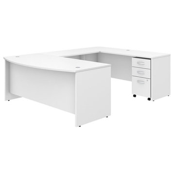 Pemberly Row 72W x 36D U Shaped Desk with Drawers in White - Engineered Wood