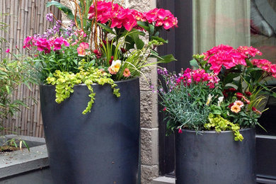 This is an example of a mid-sized contemporary partial sun courtyard stone landscaping in Chicago for spring.
