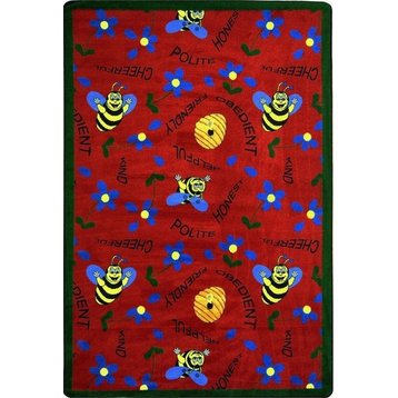 Joy Carpets Kid Essentials, Early Childhood Bee Attitudes Rug, Red, 7'8"X10'9"