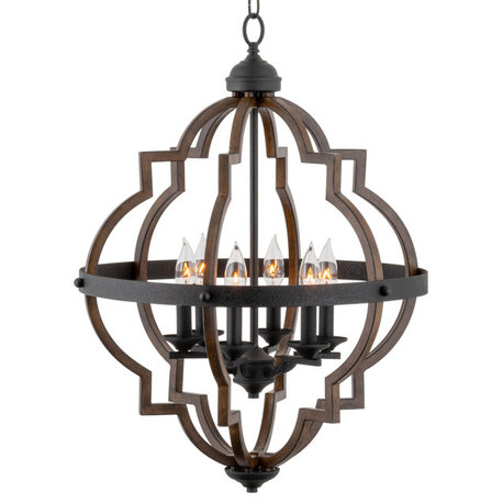 Kira Home Capistrano 28" Rustic Farmhouse Chandelier, wood Metal Frame, Accents