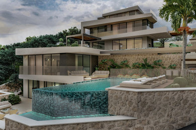 Large trendy two-story exterior home photo in Other