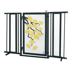 Fusion Gates - Fusion Gate with Autumn Ginkgo Design, Black, 52"-60" - Dog Gates