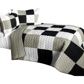 City Light - B 3PC Cotton Vermicelli-Quilted Patchwork Plaid Quilt Set-Full/Quee