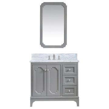 Queen 36 In. Marble Countertop Vanity in Grey with Mirror and Waterfall Faucet