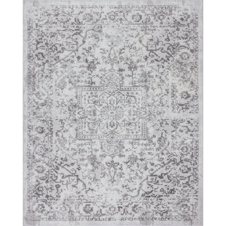 Cinda Traditional Oriental White Rectangle Area Rug, 9' x 12'