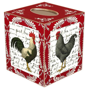 TB510-Roosters on Red Provencial Tissue Box Cover
