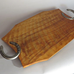 Tray #18012 Reclaimed Beech, Circular Saw marks, Horse Shoe Handles - Serving Trays