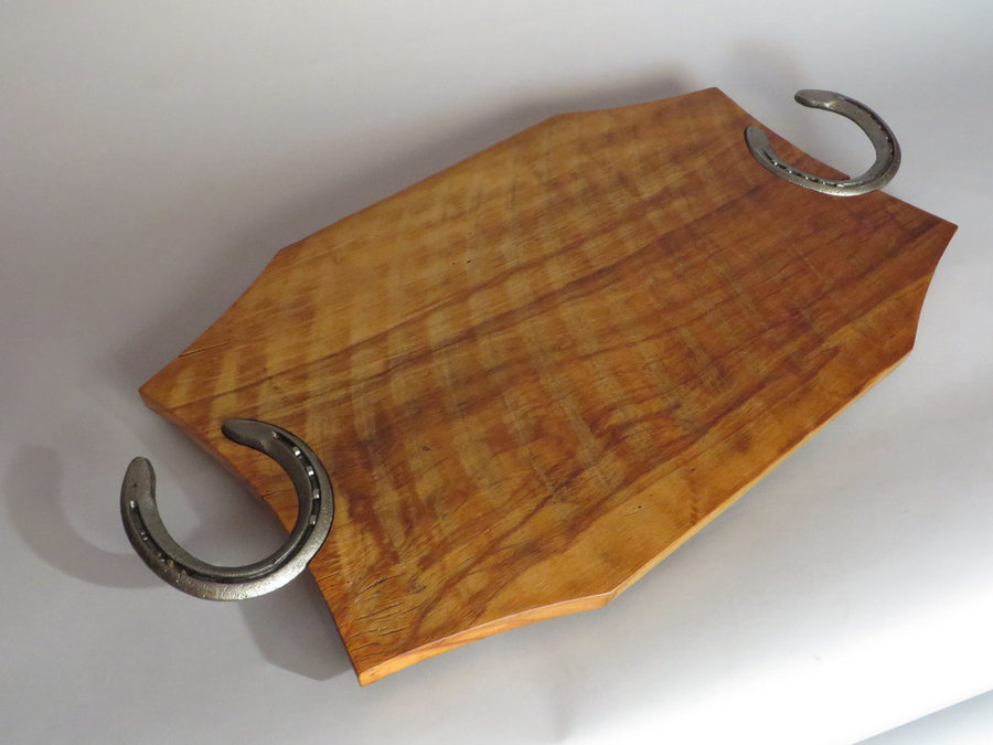 Tray #18012 Reclaimed Beech, Circular Saw marks, Horse Shoe Handles