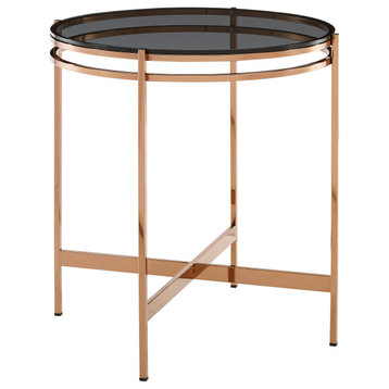 Modrest Bradford Modern Smoked Glass and Rosegold Small End Table