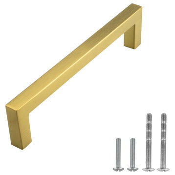 Satin Brass Gold Handle Pull 5" (128mm) Hole Centers, 5-3/8" Overall Length
