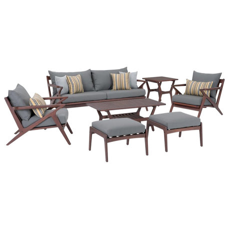 Vaughn 7 Piece Sunbrella Outdoor Patio Sofa and Club Chair Set, Charcoal Gray