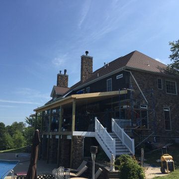 Exterior Stone Work, New Deck Roof, Stained Pine Deck Ceiling, New Deck
