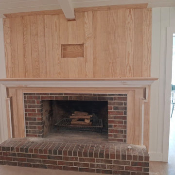 Custom Wood Fireplace Mantel & Vertical Plank Accent Wall Surround