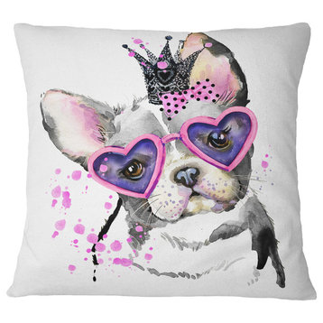 Sweet Funny Dog With Glasses Animal Throw Pillow, 16"x16"