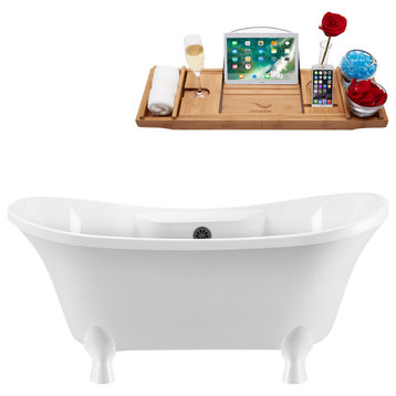 60" Streamline N900WH-BGM Clawfoot Tub and Tray With External Drain