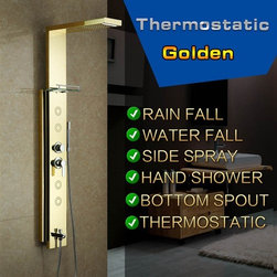 Gold Stainless Steel Rainfall Shower Panel Rain Massage System - Shower Panels And Columns