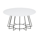 Casiar Coffee Table, White Glass, Black Metal Base
