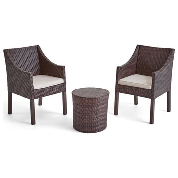 GDF Studio 3-Piece Sims Outdoor Wicker Chat Set, Gray with Silver Cushions, Mult