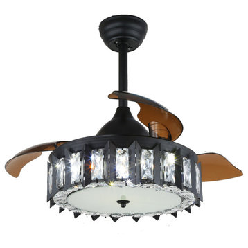 42" Modern Ceiling Fan With Crystal Light Shade, 3 Fan Speed, 3 Light Tone, Black