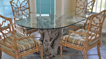 Driftwood & glass dining table