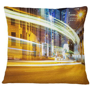 Blur Motion Traffic Trail in Modern City Throw Pillow, 18"x18"