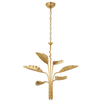 Dumaine Medium Pierced Leaf Chandelier in Antique-Burnished Brass