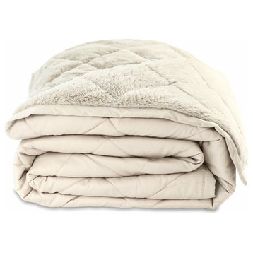 Comforter Reversible Blanket Plush Long Staple Cotton Sateen and Poly Fleece, Li