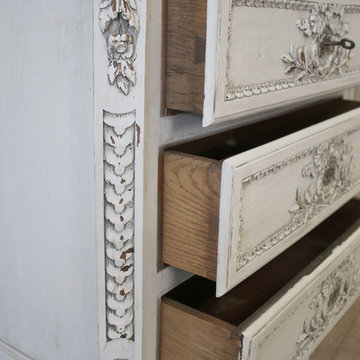 Louis XVI Style Painted and Carved Ribbon Chest of Drawers with Marble Top