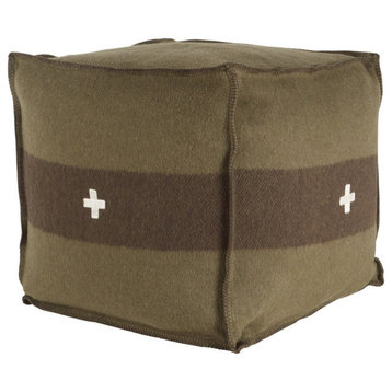 Swiss Army Pouf, 24X24X24, Green And Brown