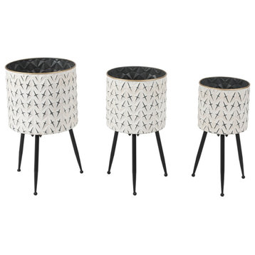 LuxenHome 3-Piece Distressed White and Black Metal Cachepot Planters with Legs