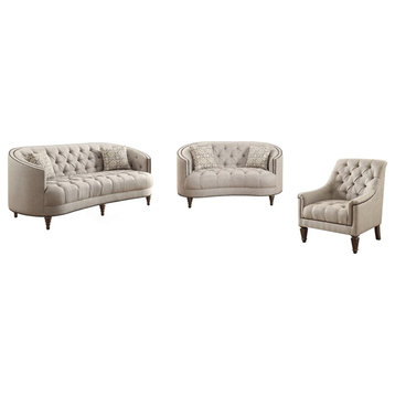 Pemberly Row 3-Piece Sloped Arm Upholstered Fabric Sofa Set in Gray