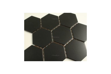 Porcelain Mosaics -  95mm Black Matt hexagonal mosaic
