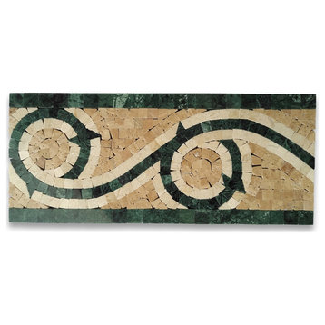Marble Mosaic Border Listello Tile Vine Dark Green 5.1x12 Polished, 1 piece