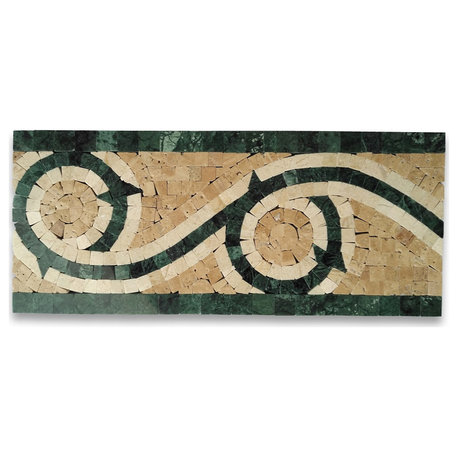 Marble Mosaic Border Listello Tile Vine Dark Green 5.1x12 Polished, 1 piece