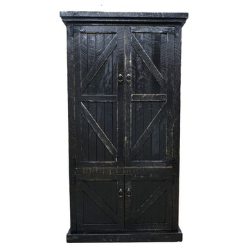 Barn Style Armoire / Kitchen Pantry, Distressed Black