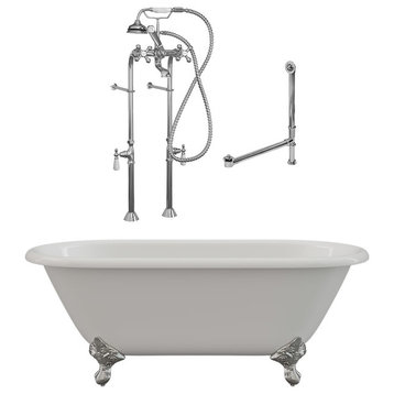 67" Cast Iron Clawfoot Tub with Complete Freestanding Faucet Plumbing PKG, Chrome