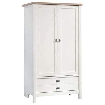 Sauder Cottage Road Engineered Wood Armoire in Soft White and Lintel Oak