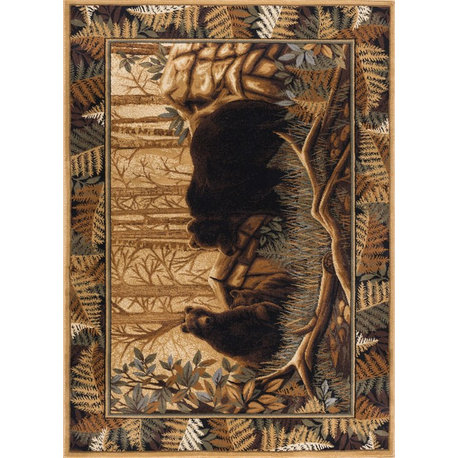 Fern Bear Novelty Lodge Pattern Beige Rectangle Area Rug, 8'x10'