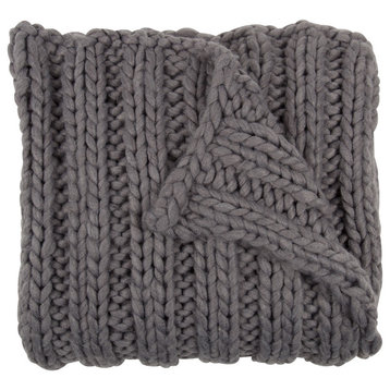 Kate and Laurel Chunky Knit Throw Blanket, Soft Gray