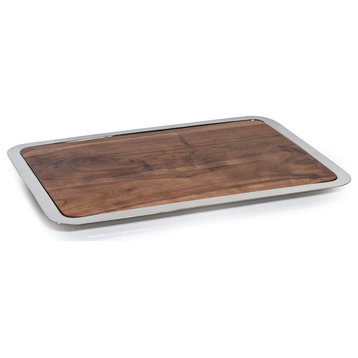 Benouville Acacia Wood Prep & Serving Board with Steel Tray, Large