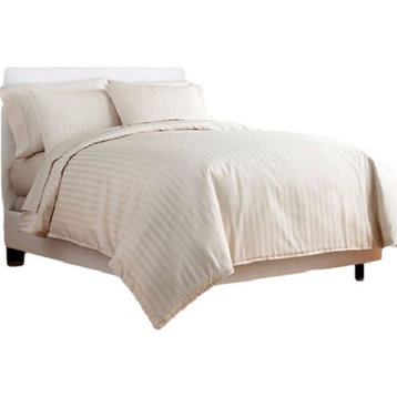 Ivory Stripe California King Microfiber 3-Piece Bed Duvet Set