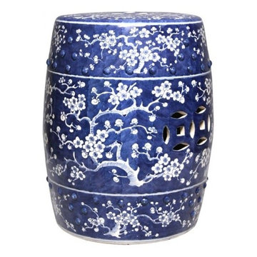 Blue and White Garden Stool with Plum Blossom