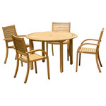 International Home Miami - Amazonia Arizona Round 5-Piece Teak Finish Patio Dining Set - Great Quality, elegant design patio set, made of solid eucalyptus wood (teak finish). FSC (Forest Stewardship Council) certified. Enjoy your patio with style with these great sets from our Amazonia outdoor collection. Armchair dimensions: 23L x 23W x 36H. Armchair Seat Dimensions: 16.5Dx17Wx18H. Table Dimensions: 47 Diameter x 30H