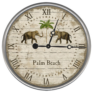 Elephant Round Vintage Clock, 18"