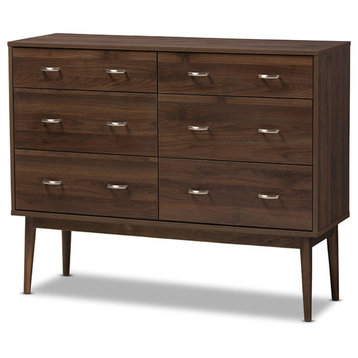 Disa Mid-Century Modern Walnut Brown Finished 6-Drawer Dresser
