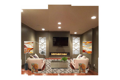 Basement - contemporary basement idea in Atlanta with gray walls