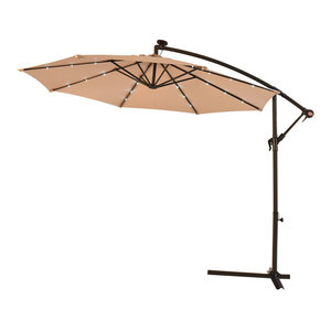 Costway 10 Hanging Solar Led Umbrella Patio Sun Shade Offset Market W Base Tan Contemporary Outdoor Umbrellas By Goplus Corp