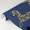 Denim Zebra Safari Scalamandre Self Adhesive Wallpaper, Blue, Bolt